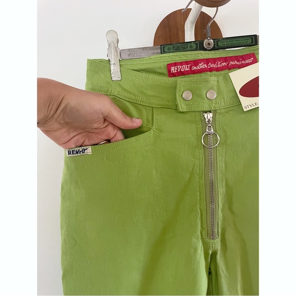 Vintage Deadstock Revolt 90s Y2K Lime Green High Waisted Stretch Denim 27” Waist - Picture 2 of 6